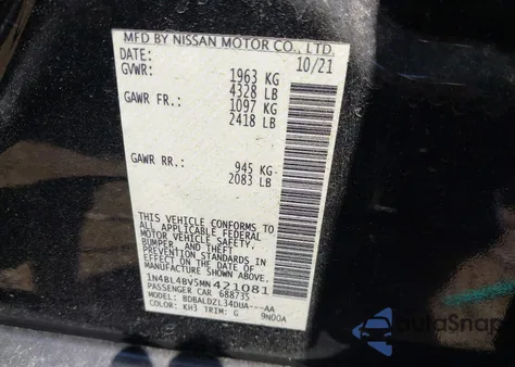 2021 Nissan Altima S Fwd из США, поврежденный, VIN 1N4BL4BV5MN421081